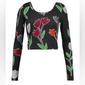 Alice + Olivia Black Long-Sleeve Floral Tulip Crop Top GUC M